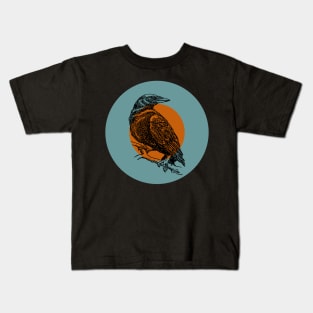 Halloween Crow, Signs and Fortunes - Teal, Orange, and Black Kids T-Shirt